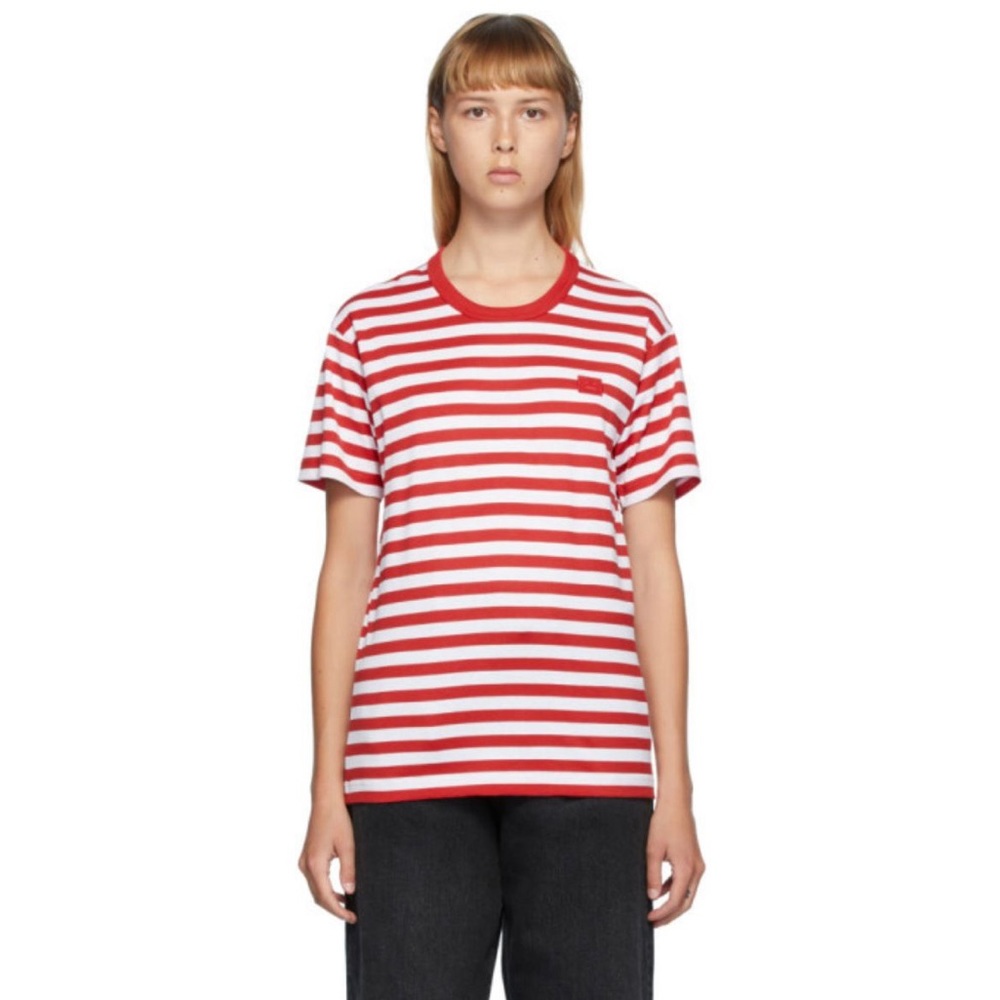 ACNE STUDIOS Red & White Nash Striped Face Tshirt sz M